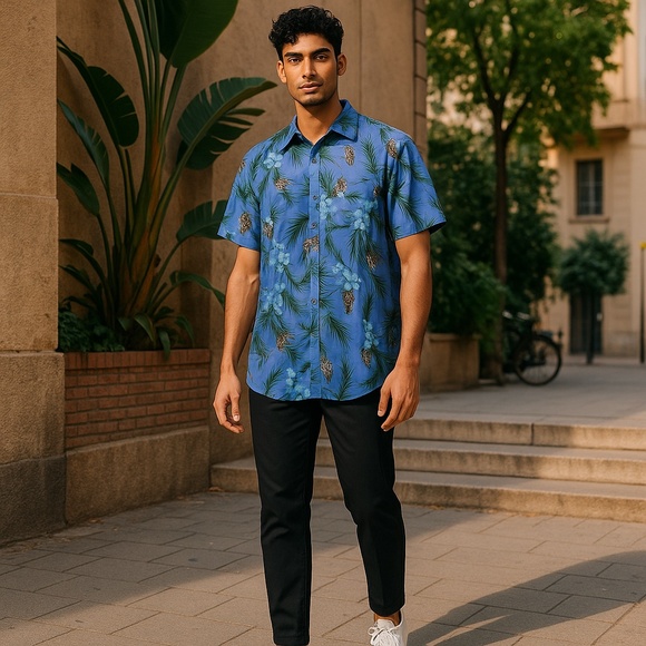 Star Wars Mens Blue Multi Chewbacca Hawaiian/Floral Print Button Down Shirt Sz-S - Picture 1 of 9